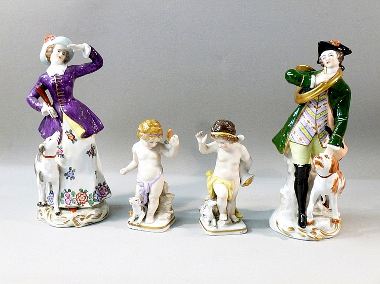 PAIR OF CAPODIMONTE PORCELAIN FIGURES BOTH WITH HUNTING...
