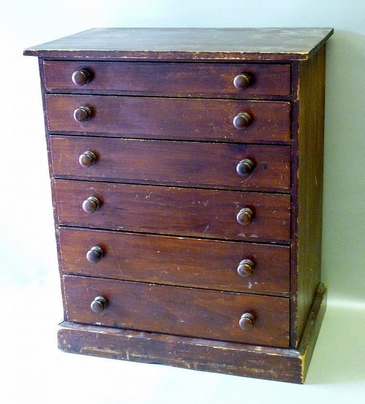 VICTORIAN STAINED PINE COLLECTORS CABINET/MINIATURE CHEST...