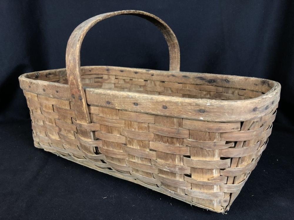 Woven Wood Splint Gathering Basket wBendwoodHandle