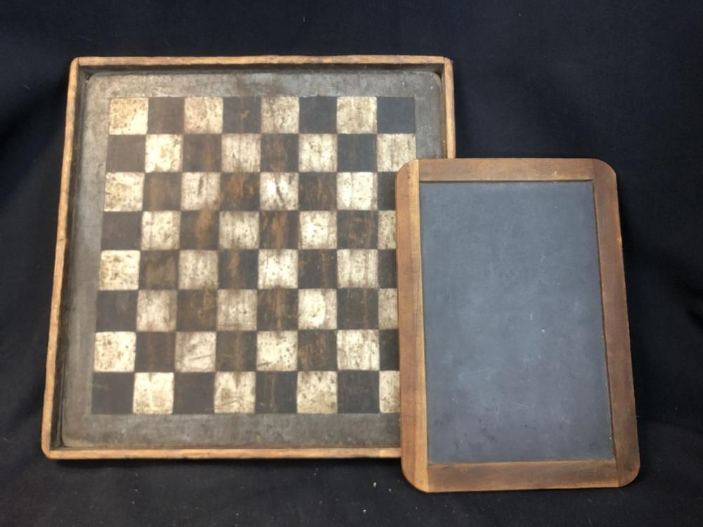Early Slate Chalkboard & Handpainted Checker Board
