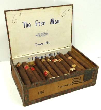 Wood Cigar Box & Cigars