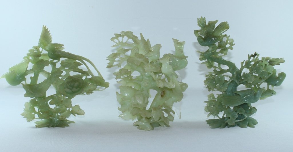 Three Chinese Green Hardstone Carvings