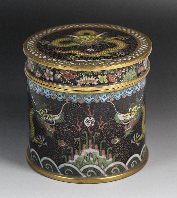 Chinese Cloisonne Dragon Motif Box and Cover