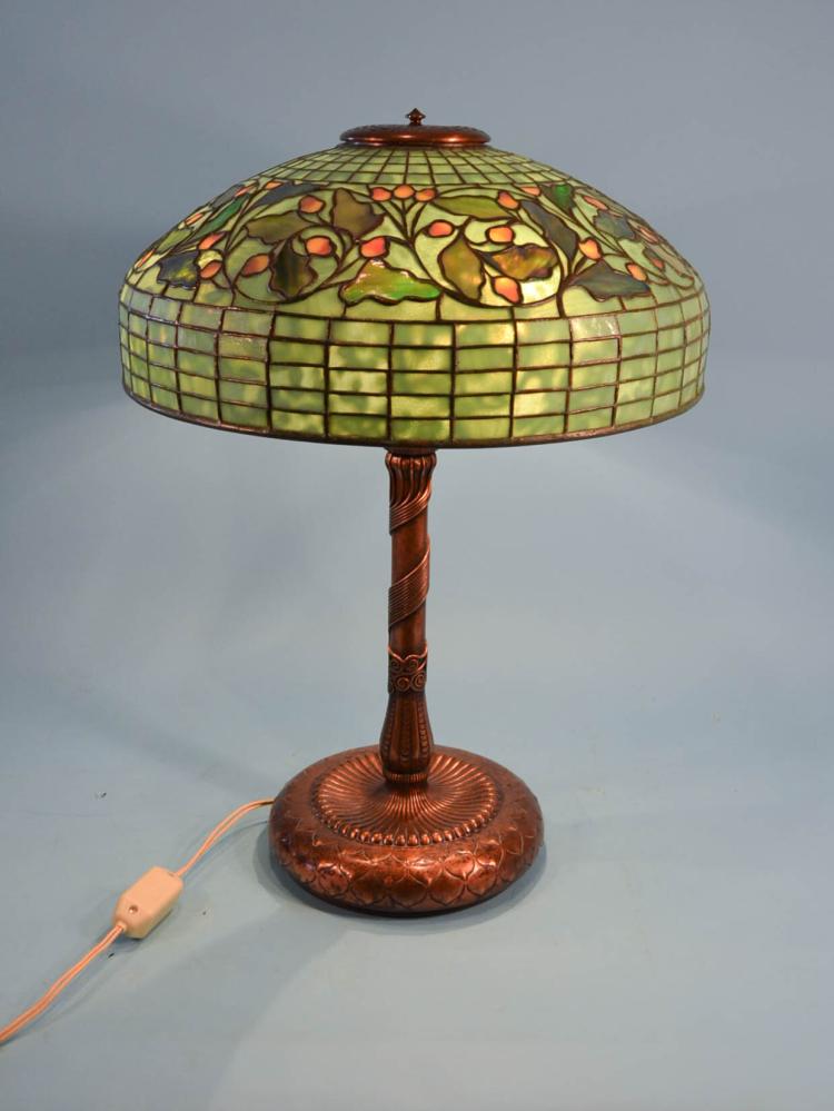 Tiffany Studios Acorn & Oak Leaf Stained Glass Lamp