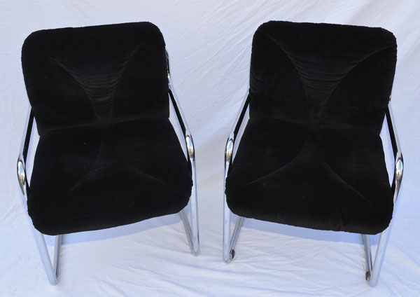 4 Chrome & Velvet Mariani Italian Chairs