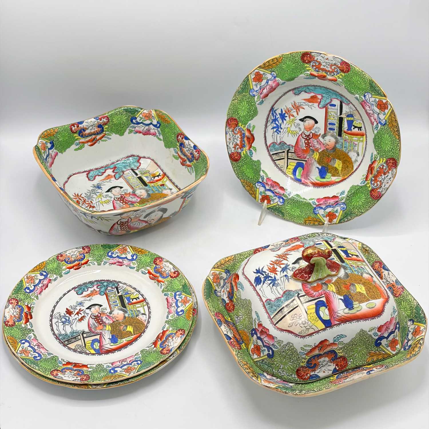 Mason's Ironstone "Green Mandarin" or "Chinoiserie" Pattern Dinner Service