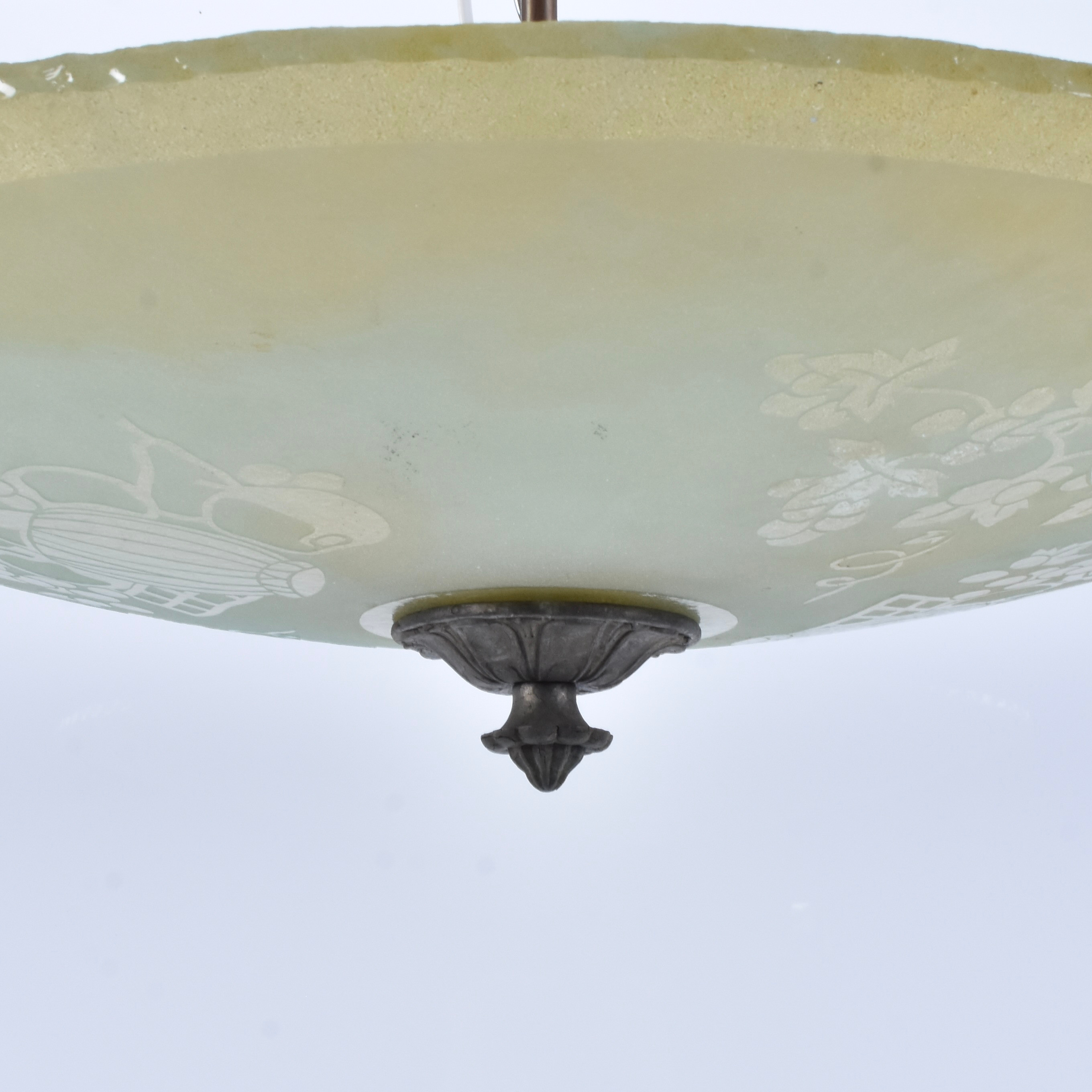 PLAFONDLAMPA, GLAS OCH METALL.