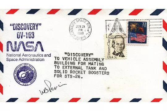 Astronaut William Lenoir signed NASA Discovery OV-103 FDC. JUN 1988.