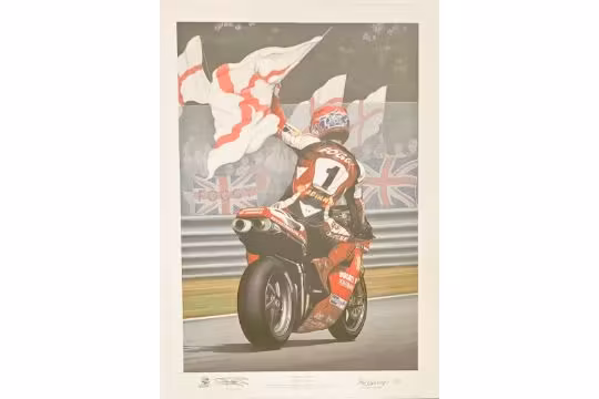 Superbikes Carl Fogarty signed 30x20inch limited edition print titled