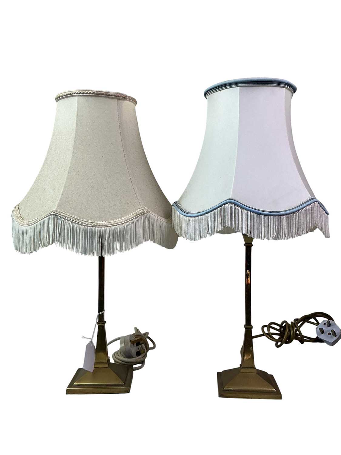 PAIR OF BRASS TABLE LAMPS AND ANOTHER LAMP