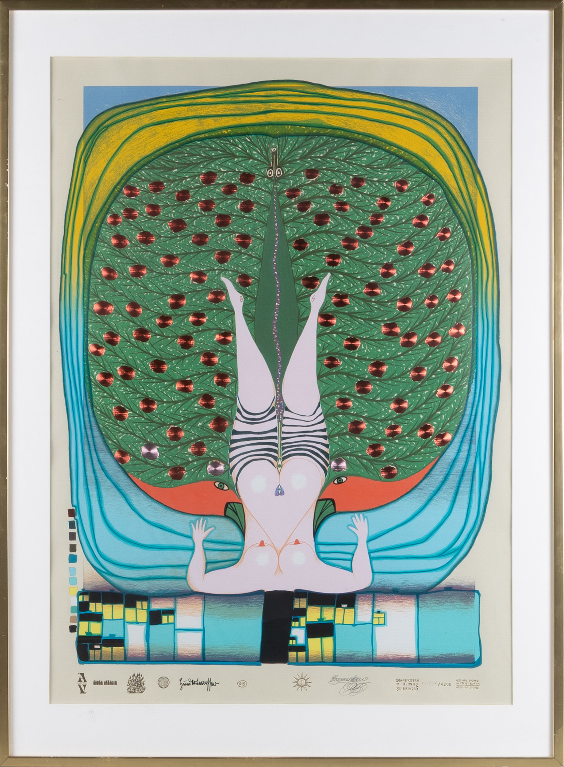 FRIEDENSREICH HUNDERTWASSER. "Hommage à Schröder Sonnenstern", färgserigrafi