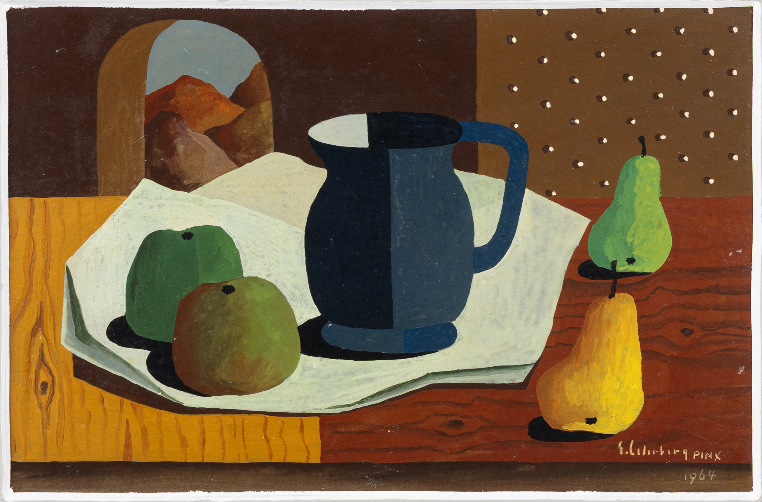 ERIC CEDERBERG. Oljemålning på pannå. "Nature Morte".