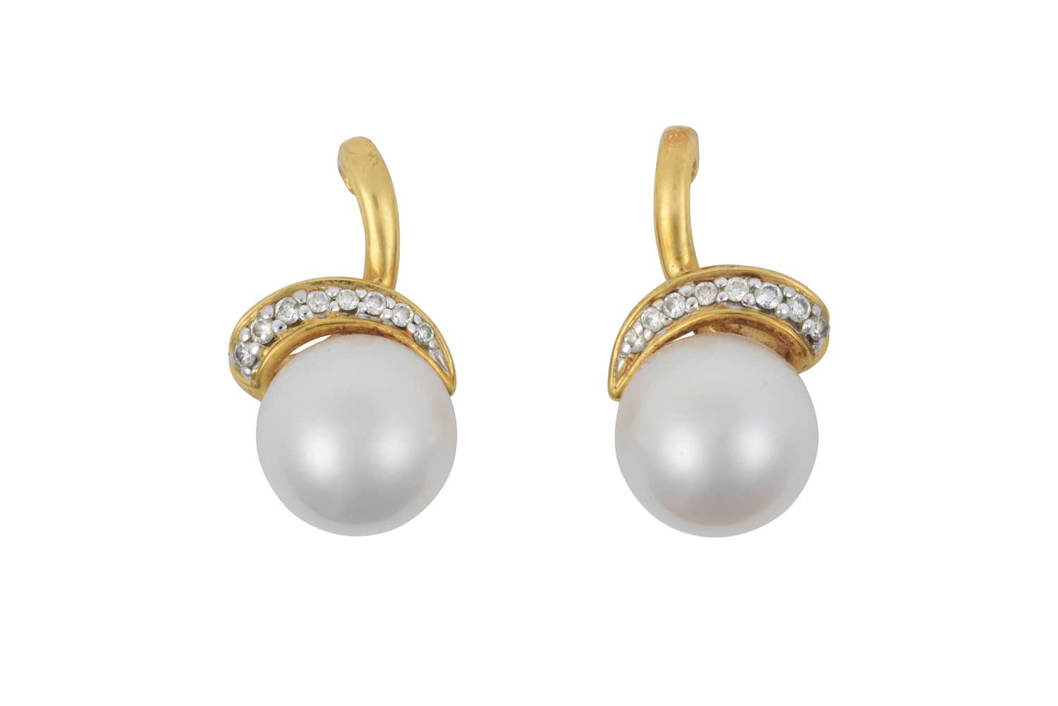 A Pair of Cultured Pearl and Diamond Earrings