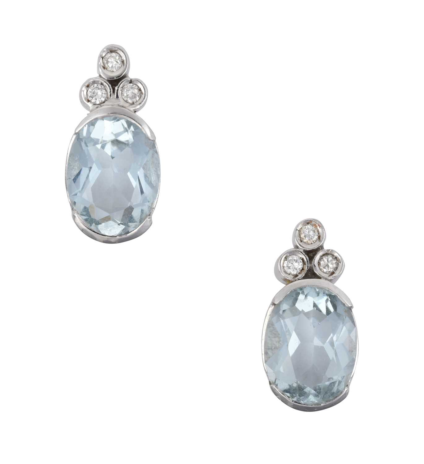 A Pair of Aquamarine and Diamond Earrings