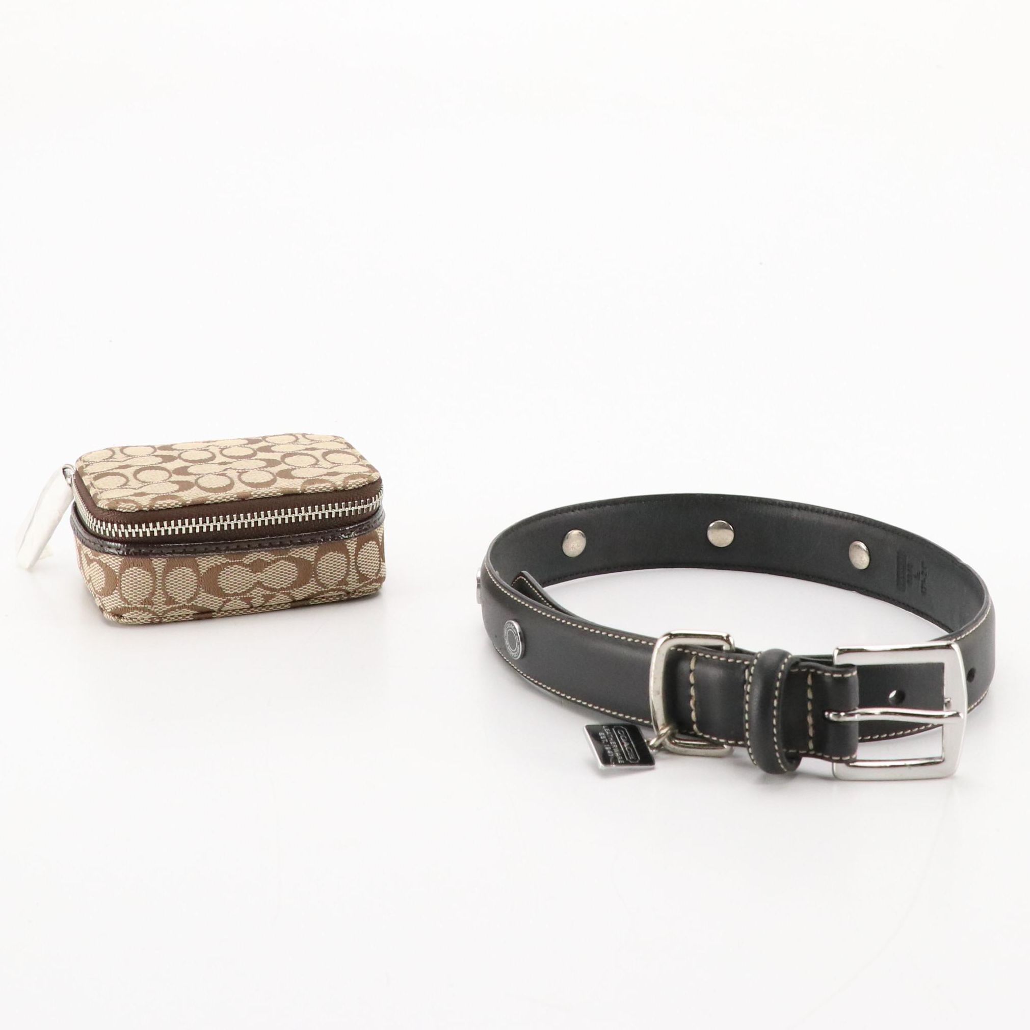 Coach Signature Canvas Triple Pill Case, Key FOB, Black Leather Large
