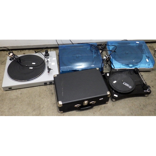 Five turntable record players