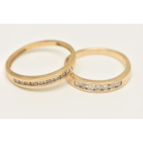 TWO 9CT GOLD DIAMOND HALF ETERNITY BAND RINGS, the first hal...