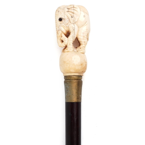 Hardwood walking stick with carved bone handle, in the form ...
