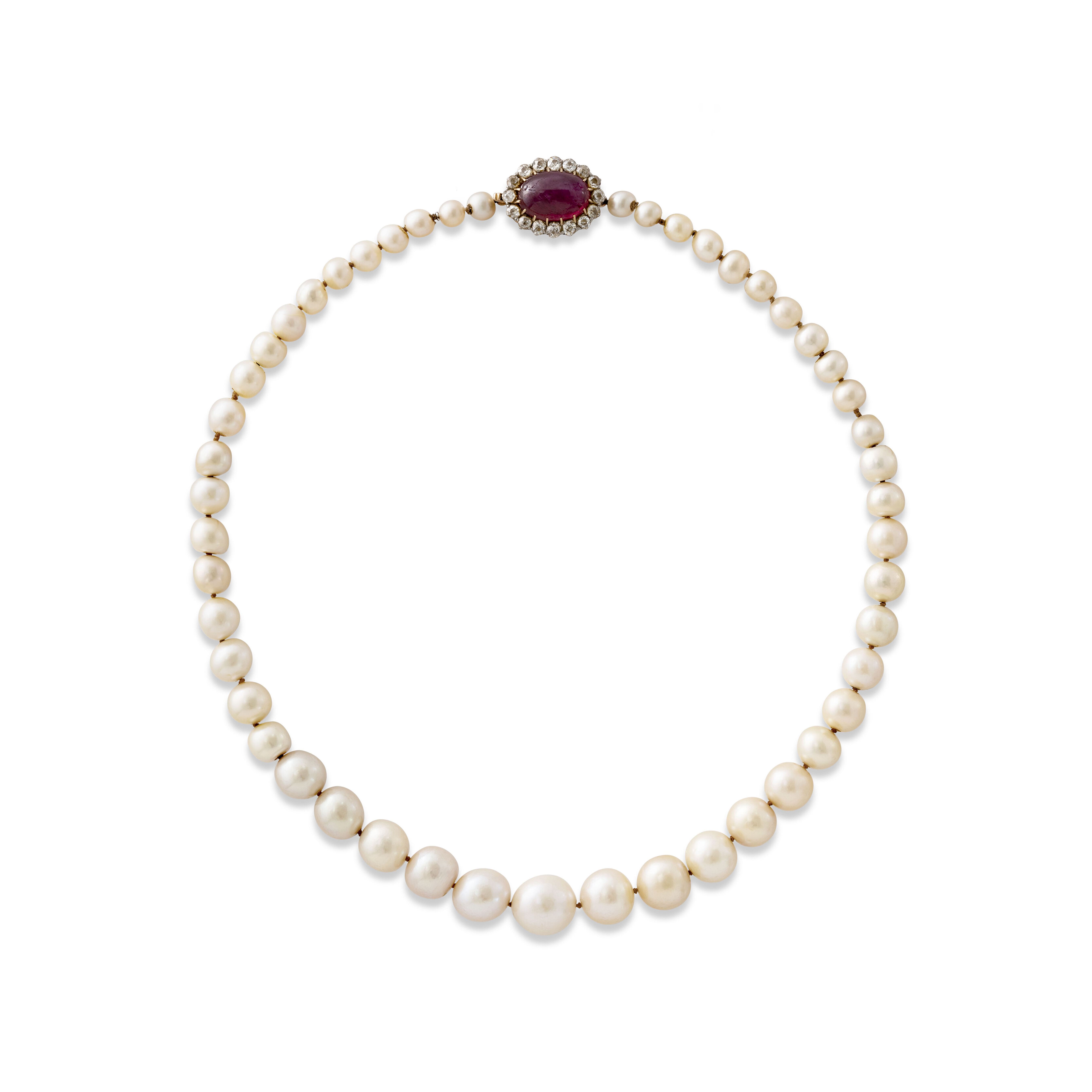 NATURAL PEARL, RUBY AND DIAMOND NECKLACE