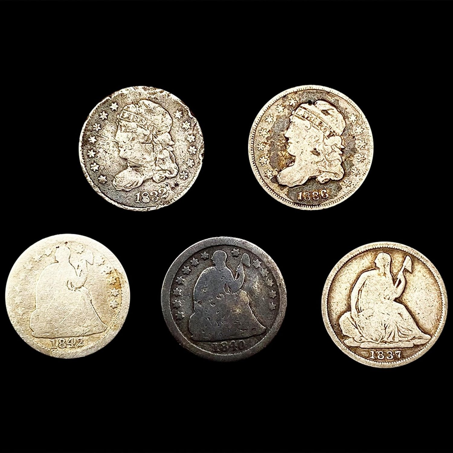 (5) Misc Half Dimes (1832, 1836, 1837, 1840-O, 18