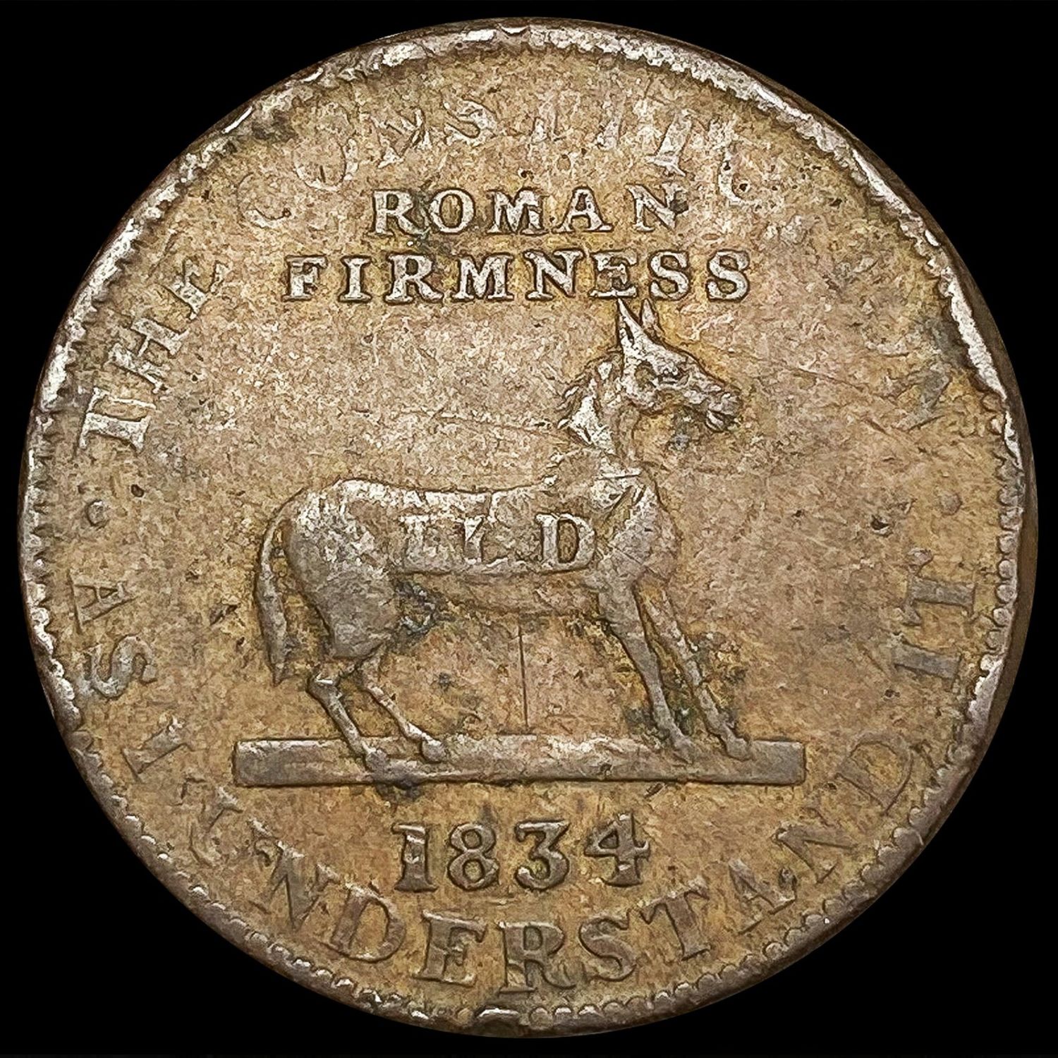 1834 Hard Times Token NICELY CIRCULATED