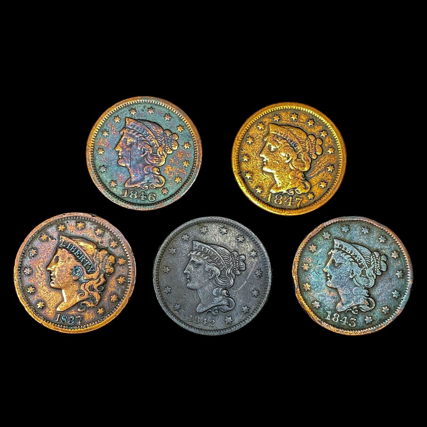 [5] US Large Cents [1837, 1842, 1843, 1846, 1847]