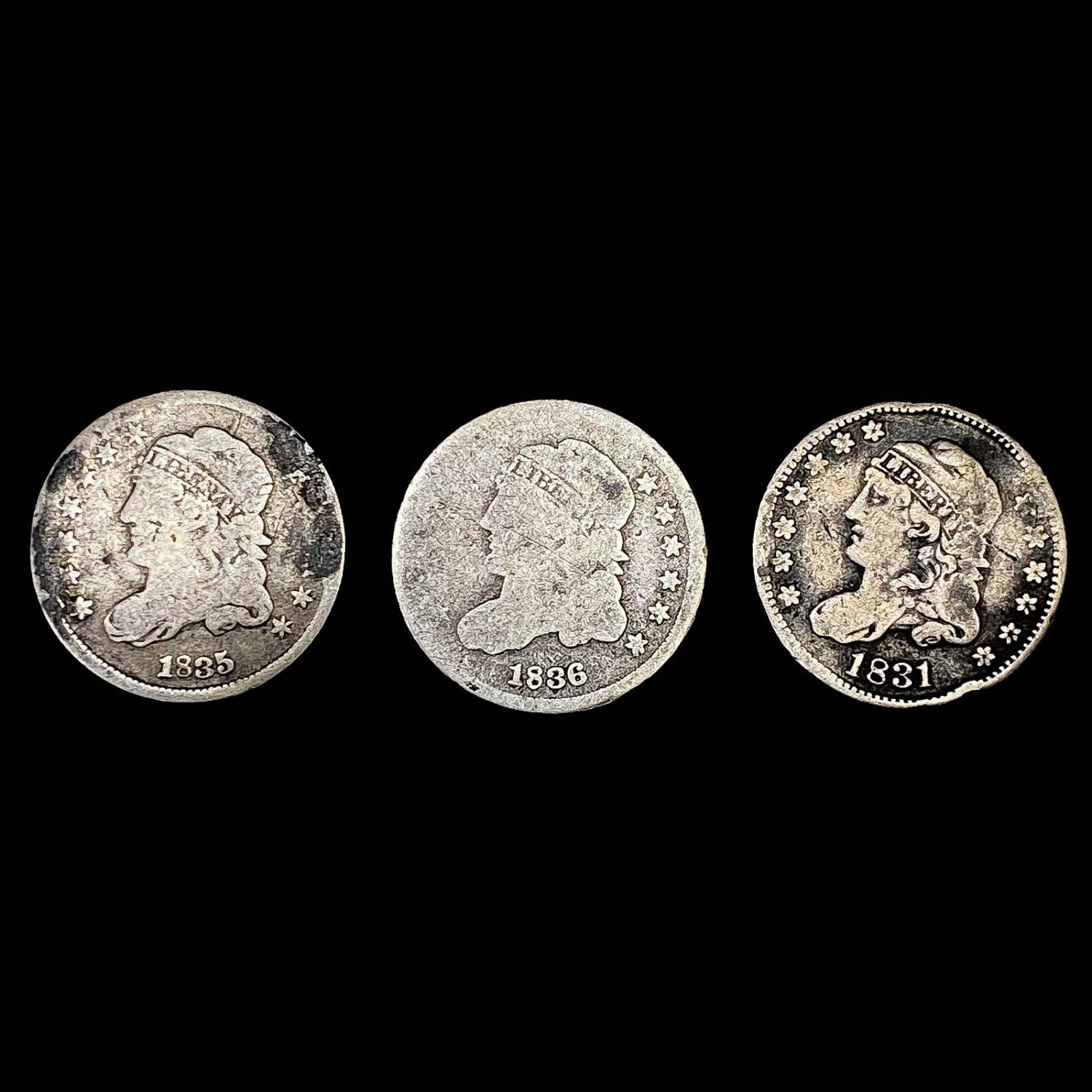 [3] Cap Bust Half Dimes (1831, 1835, 1836) NICELY