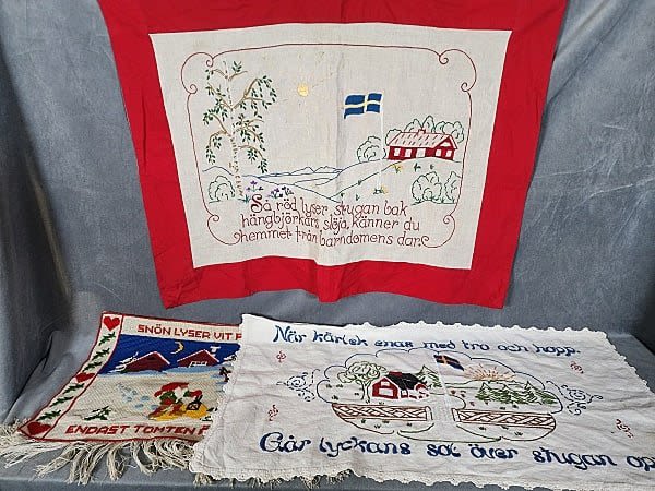 3 Vintage Swedish Embroidered Textiles