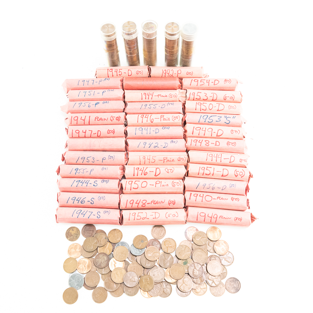 (40) Rolls of 1930s 1940s & 1950s Wheat Cents
