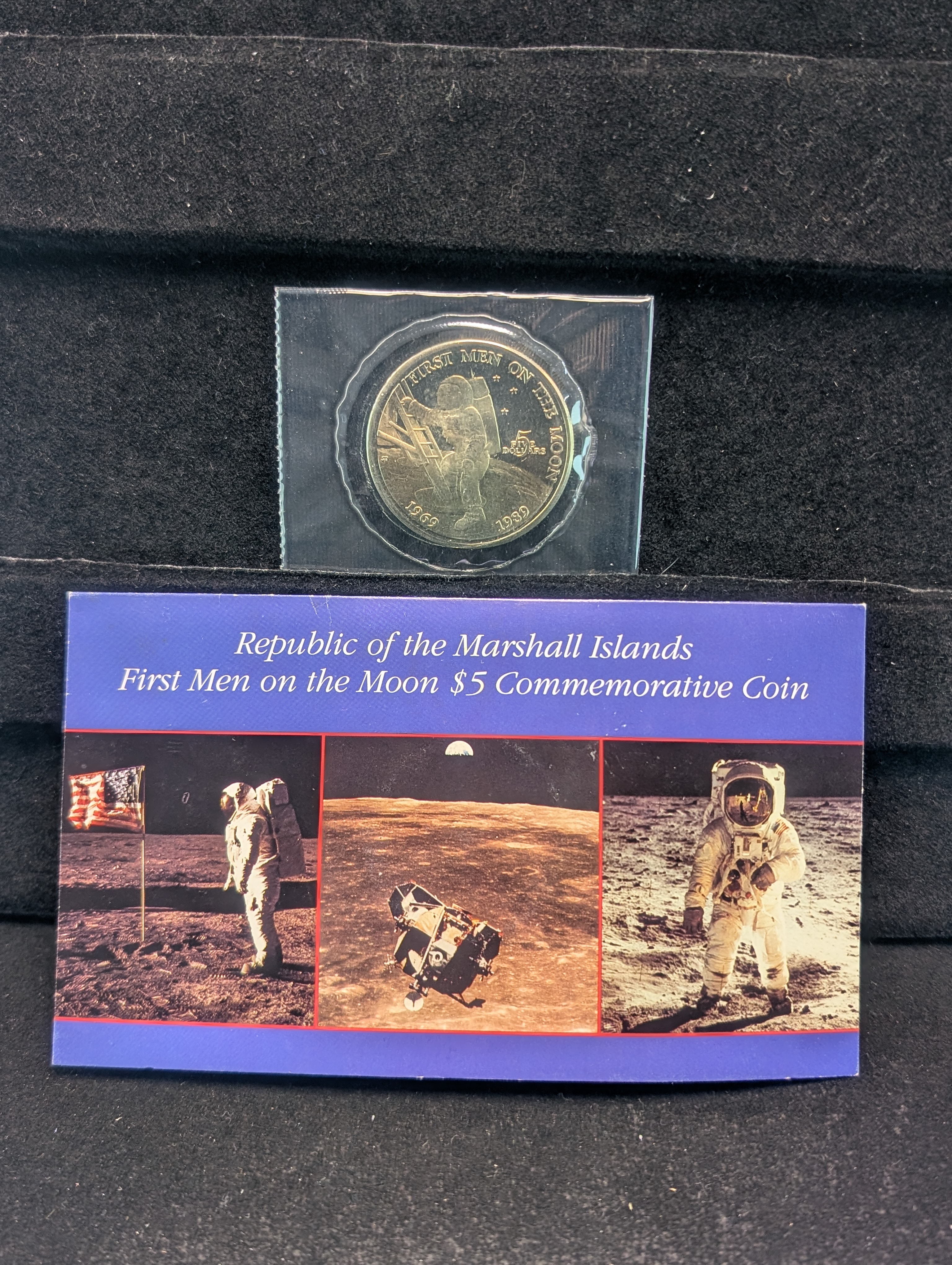 1989 Republic of the Marshall Islands First Men on the Moon Five Dollar Commemorative Coin In OGP