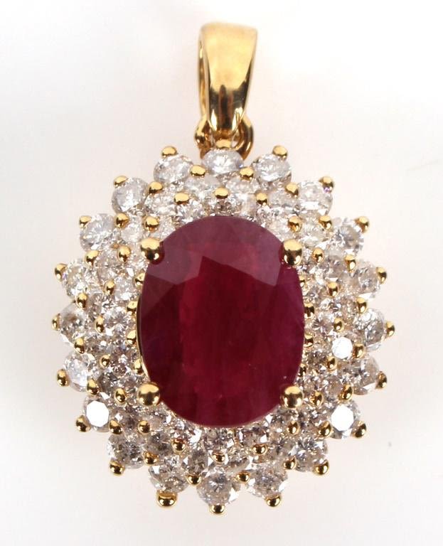 14K YELLOW GOLD BURMA RUBY DIAMOND PENDANT
