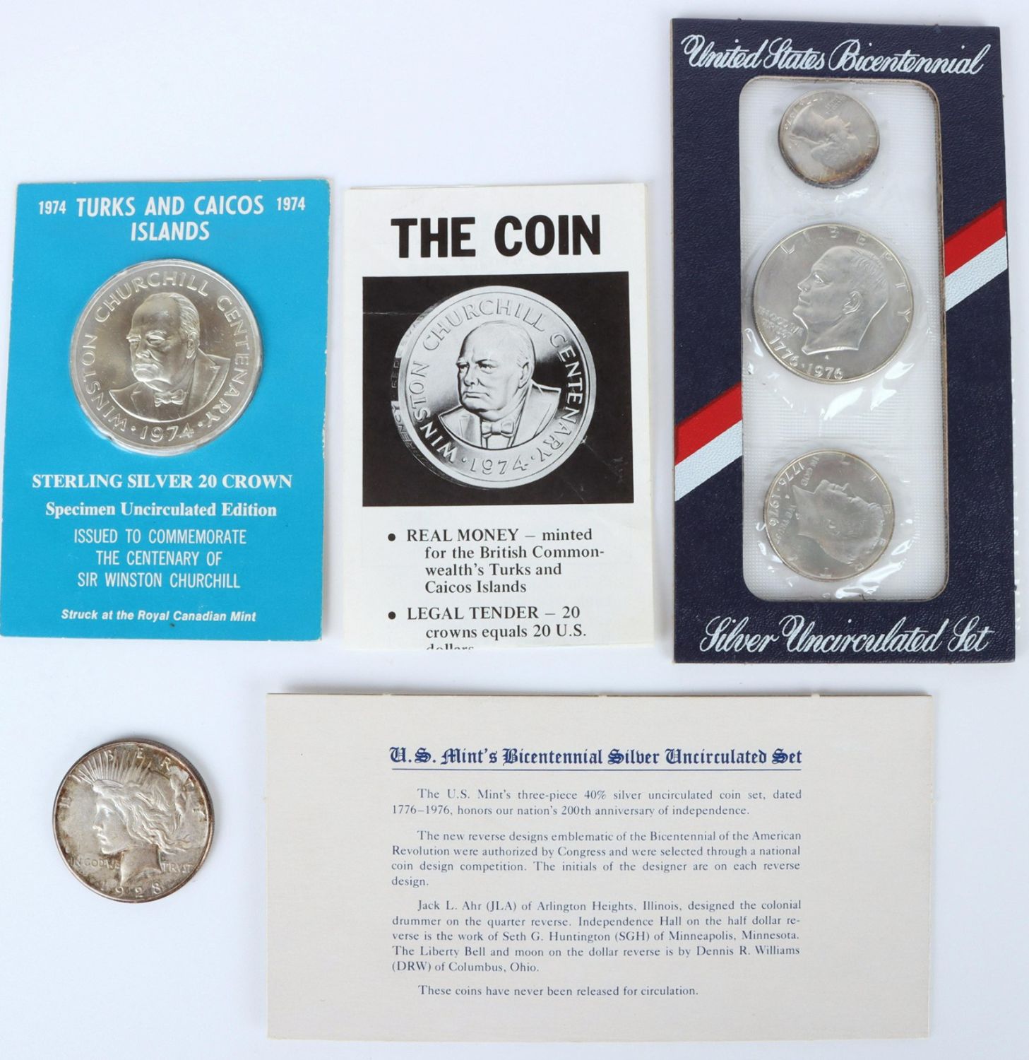 MIXED SILVER COIN LOT .90 & .925 SILVER COINS (5)