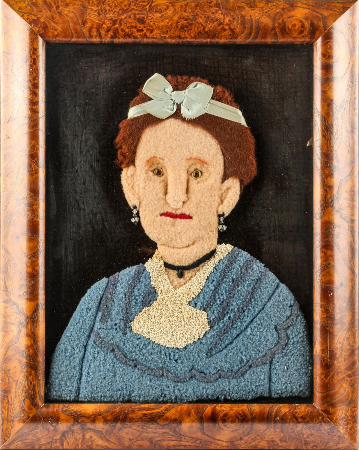 American Folk Art Style Textile Portrait, Outsider Art