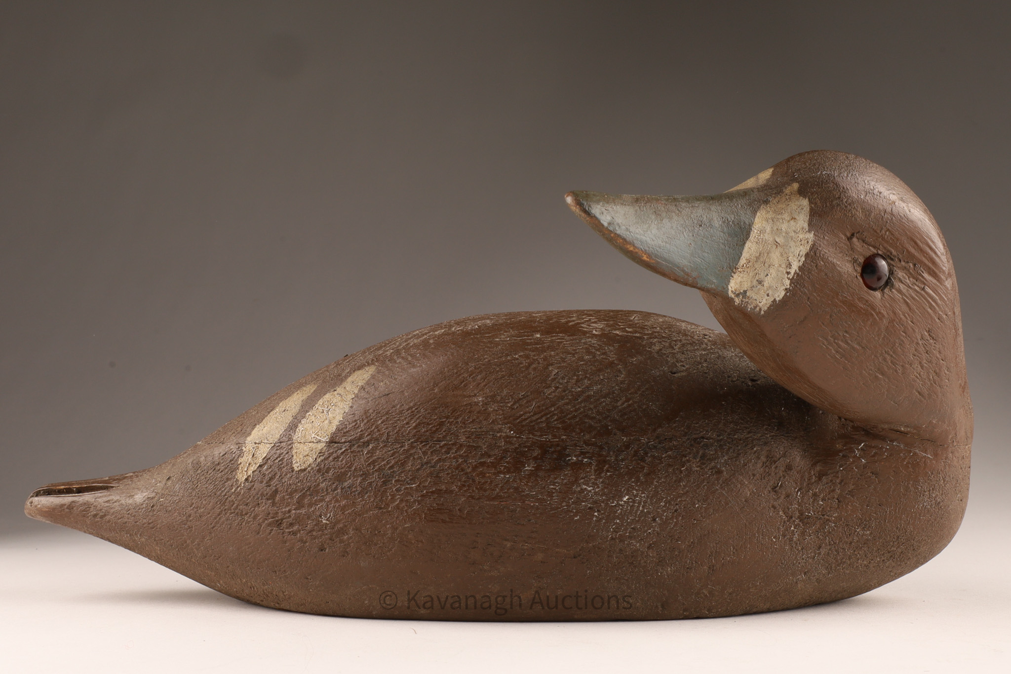 Quebec Folk Art Blue Bill Hen Duck Decoy, Carved Wood, Circa 1930