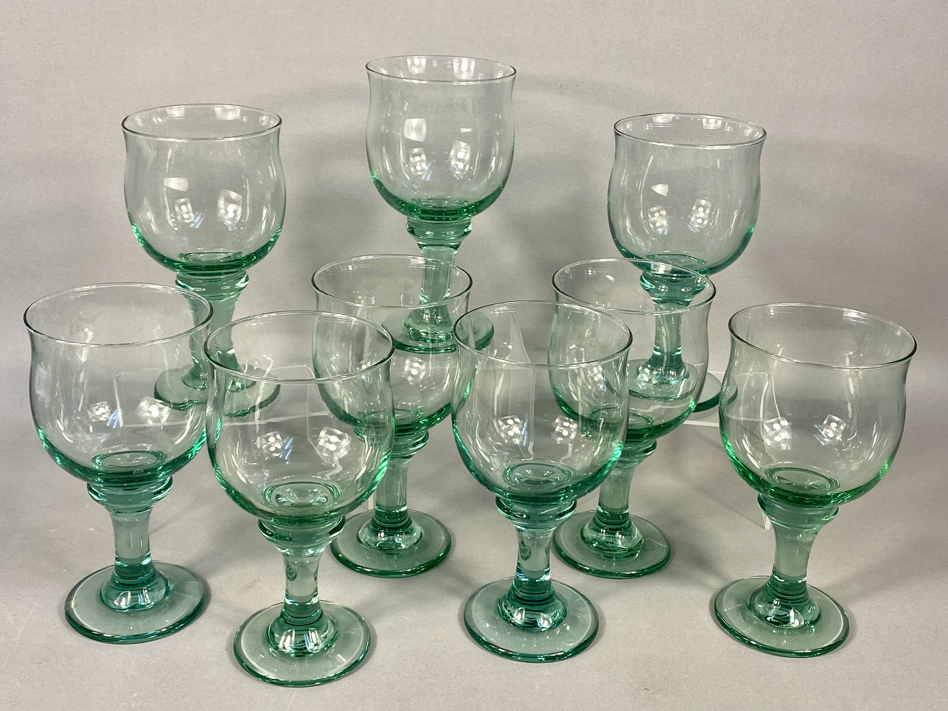 A Set of Libbey Clarion Spanish Green Glass Goblets