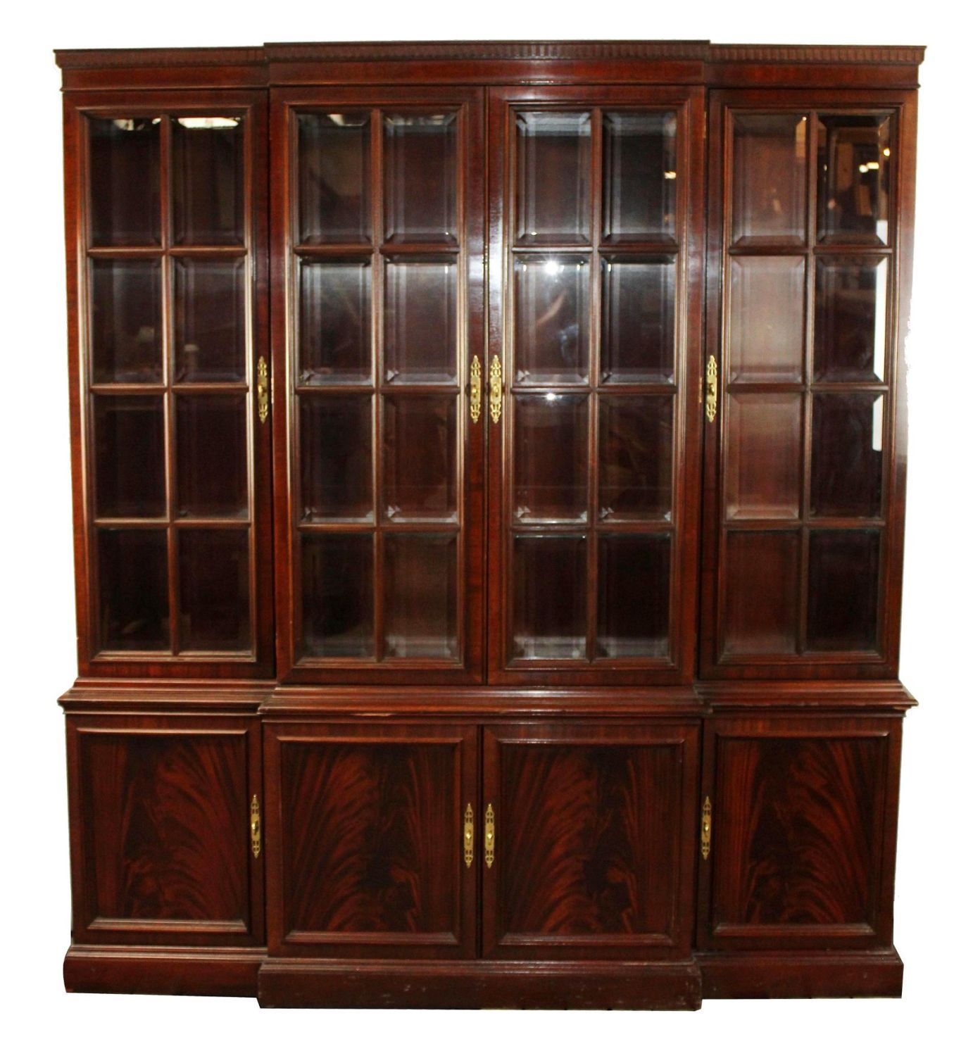 4 door breakfront bookcase with paned beveled glass doors