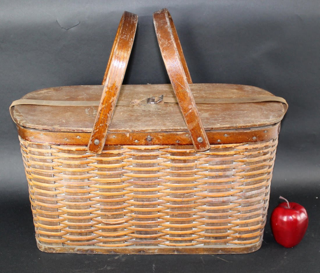 Primitive wicker picnic basket