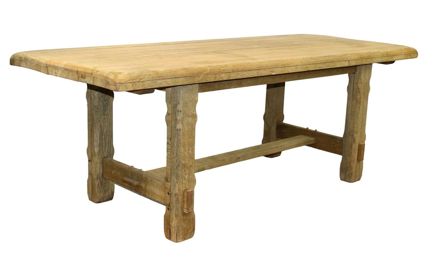 French rustic pine farmhouse table with iron stretcher