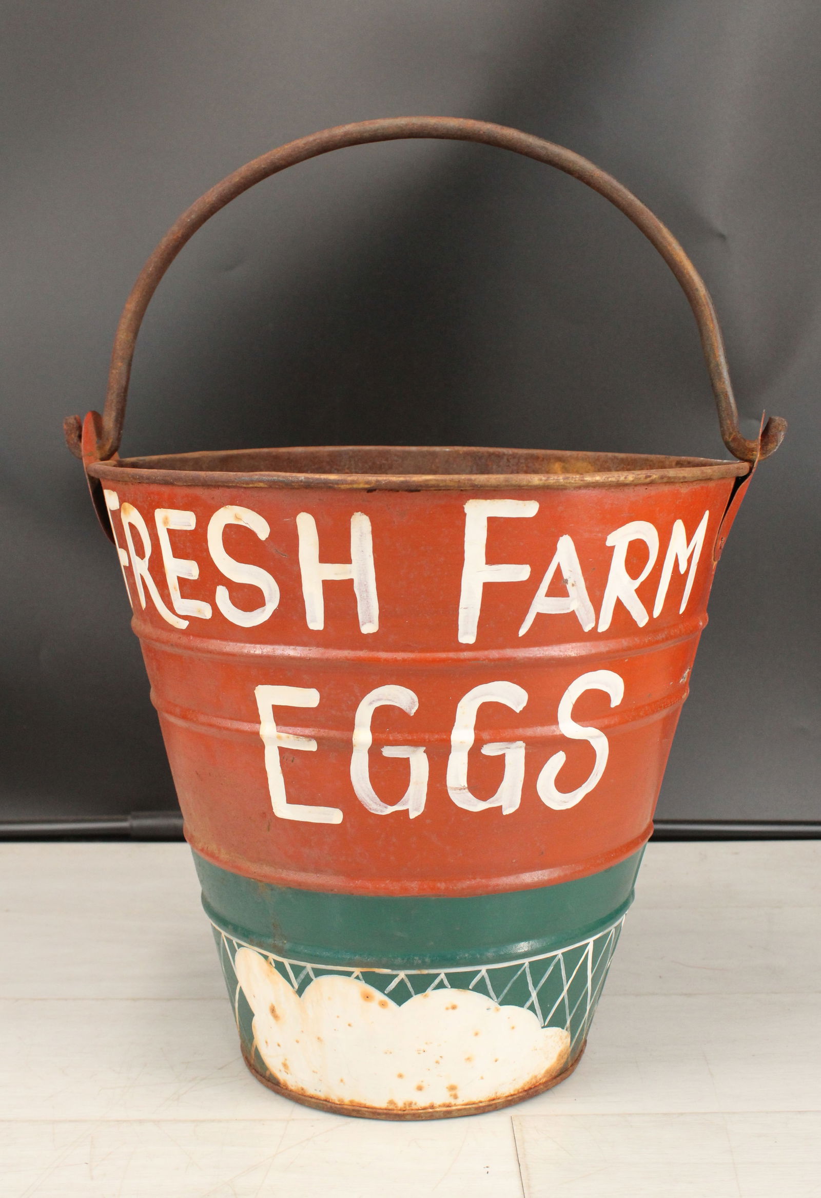 Folk Art Painted Egg Stand Pail
