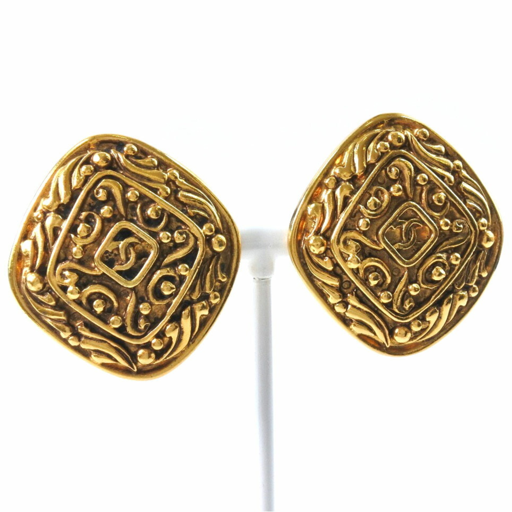 Chanel Cocomark Rhombus Vintage Gold Plated Women's Earrings