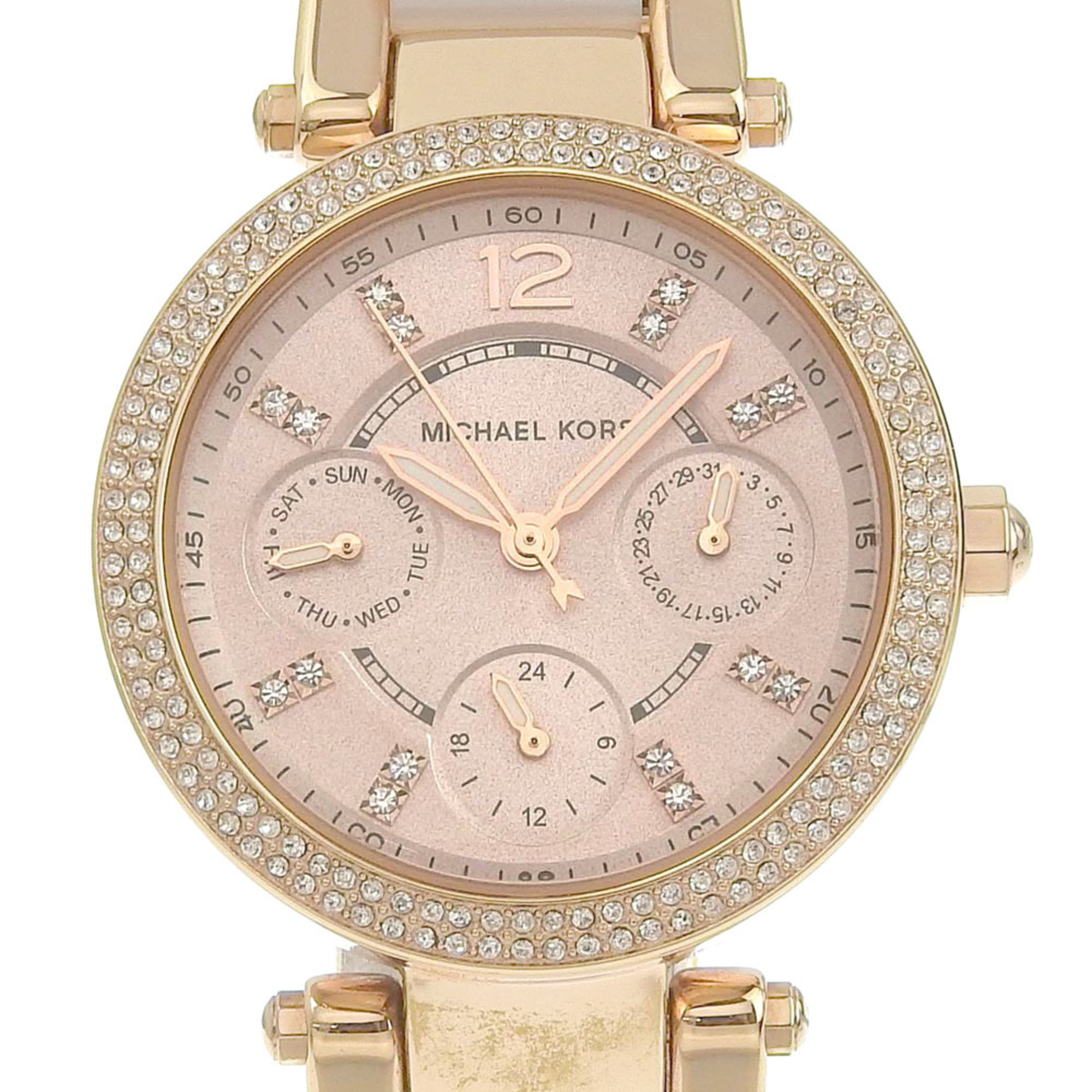 Michael Kors Day Date Watch MK6110 Stainless Steel x Acetate Rose Gold Quartz Multi-hand Analog Display Dial Women's