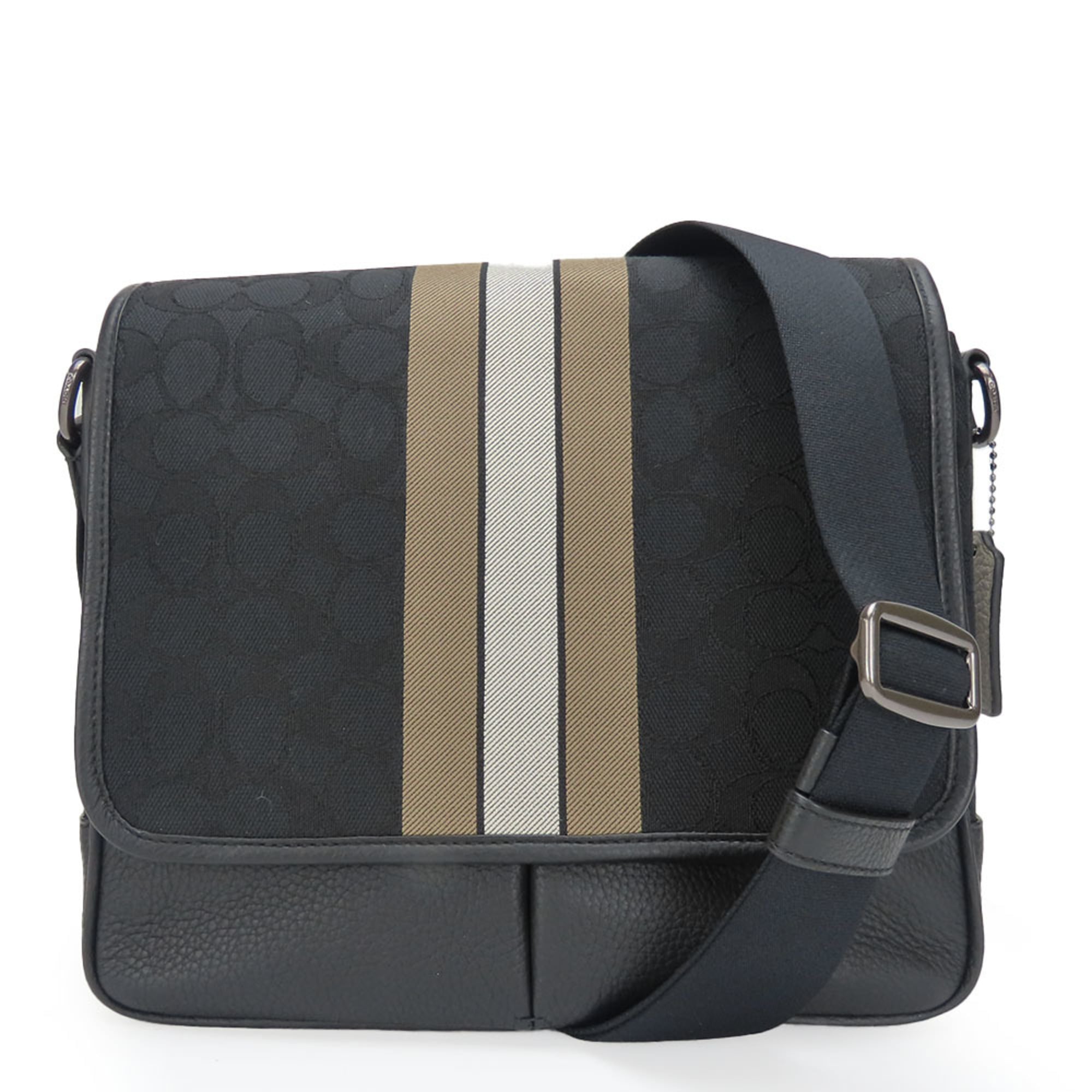 Coach Shoulder Bag C6583 Signature Canvas Leather Black Stripe Men's COACH