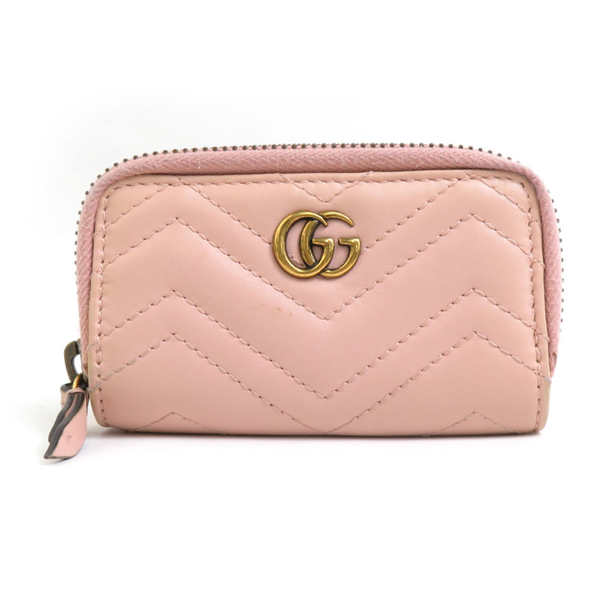 GUCCI GG Marmont key case, leather, metal, pink beige, gold, women's, 498127, e60022a