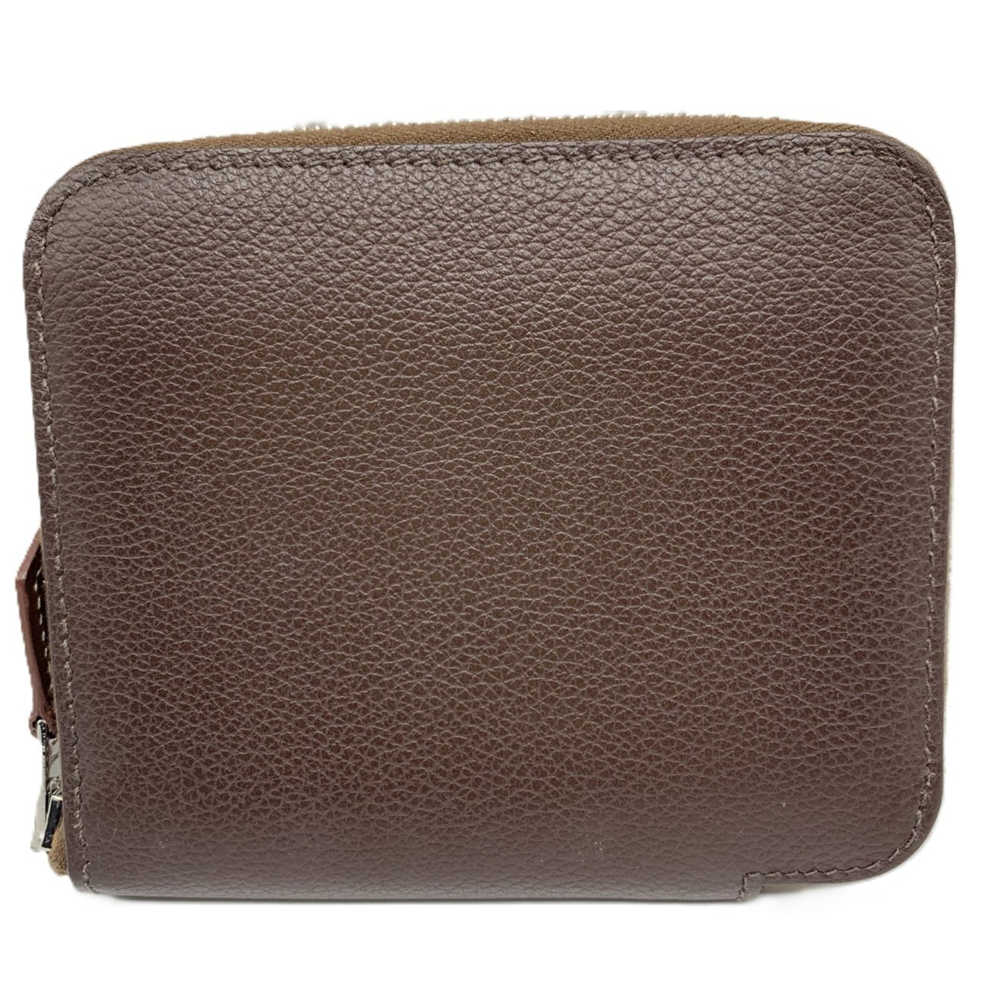 Hermes Azap Silkin Compact Bi-fold Wallet Evercolor Leather Brown