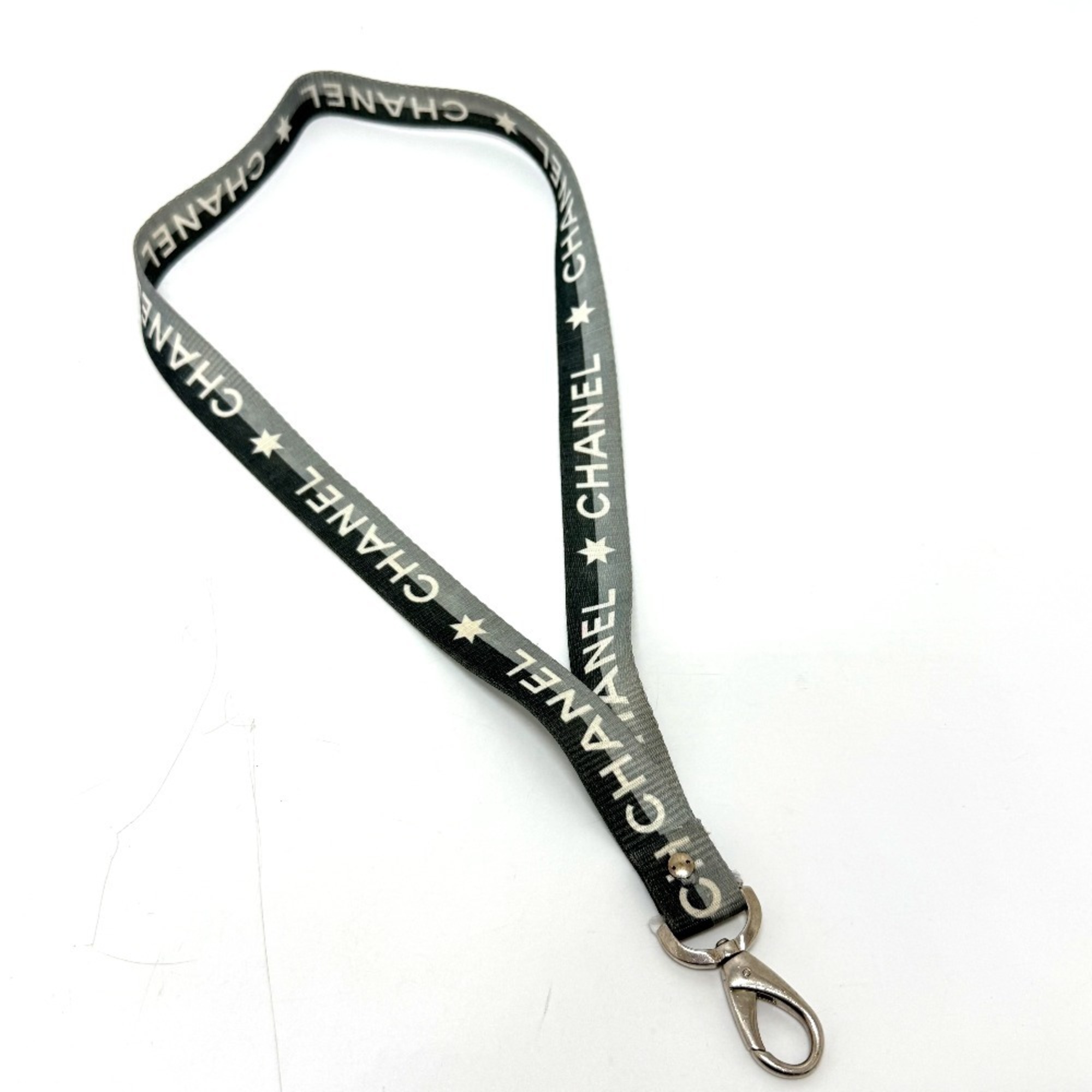 CHANEL 01P Logo Neck Strap Holder Miscellaneous Goods Small Items Necklace Canvas Women's Gray