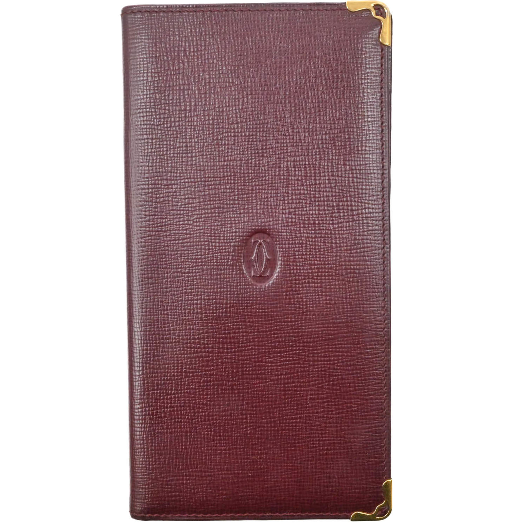 Cartier Must Line Billfold Long Wallet Bordeaux Red Leather