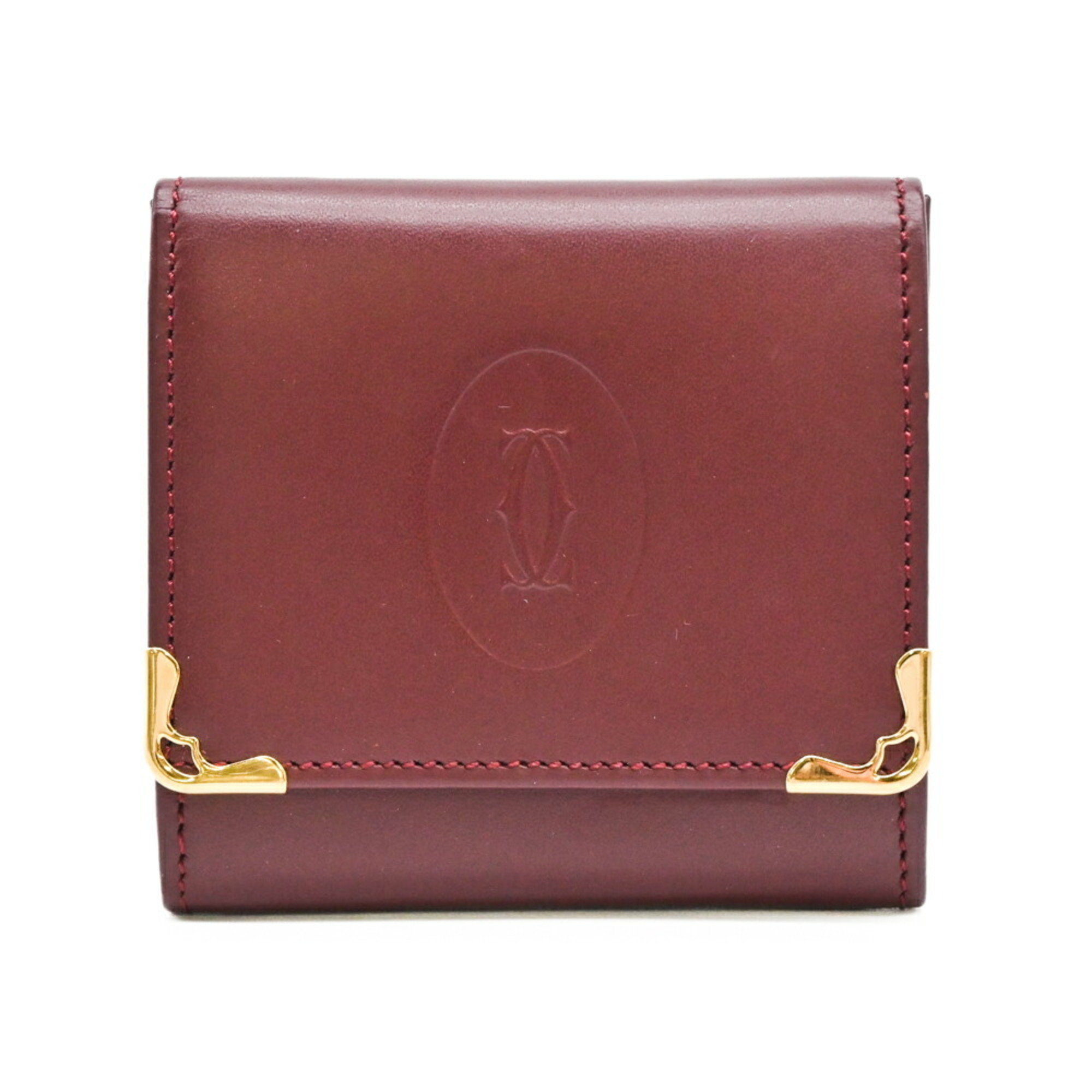 Cartier Must Line Wallet/Coin Case Coin Purse Wallet Leather Bordeaux Red