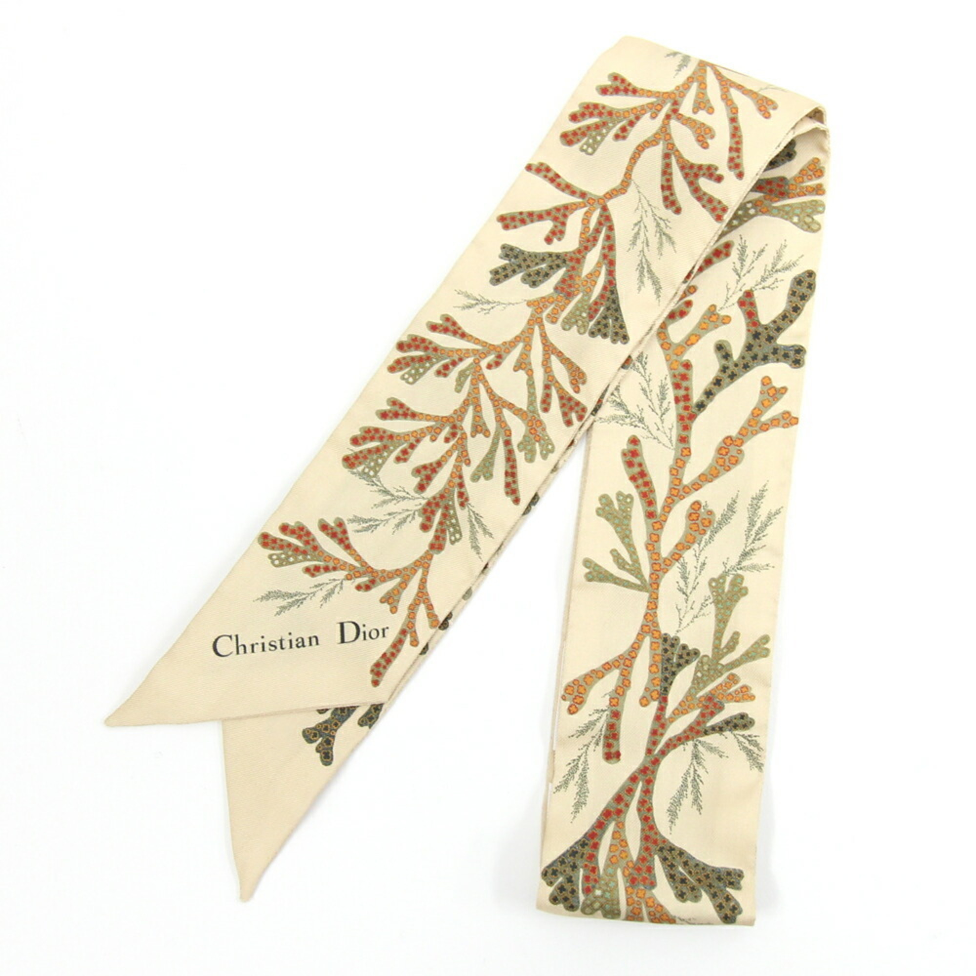 Christian Dior Dior Scarf Mitza Beige 100% Silk Ribbon Bag Charm Women's DIOR
