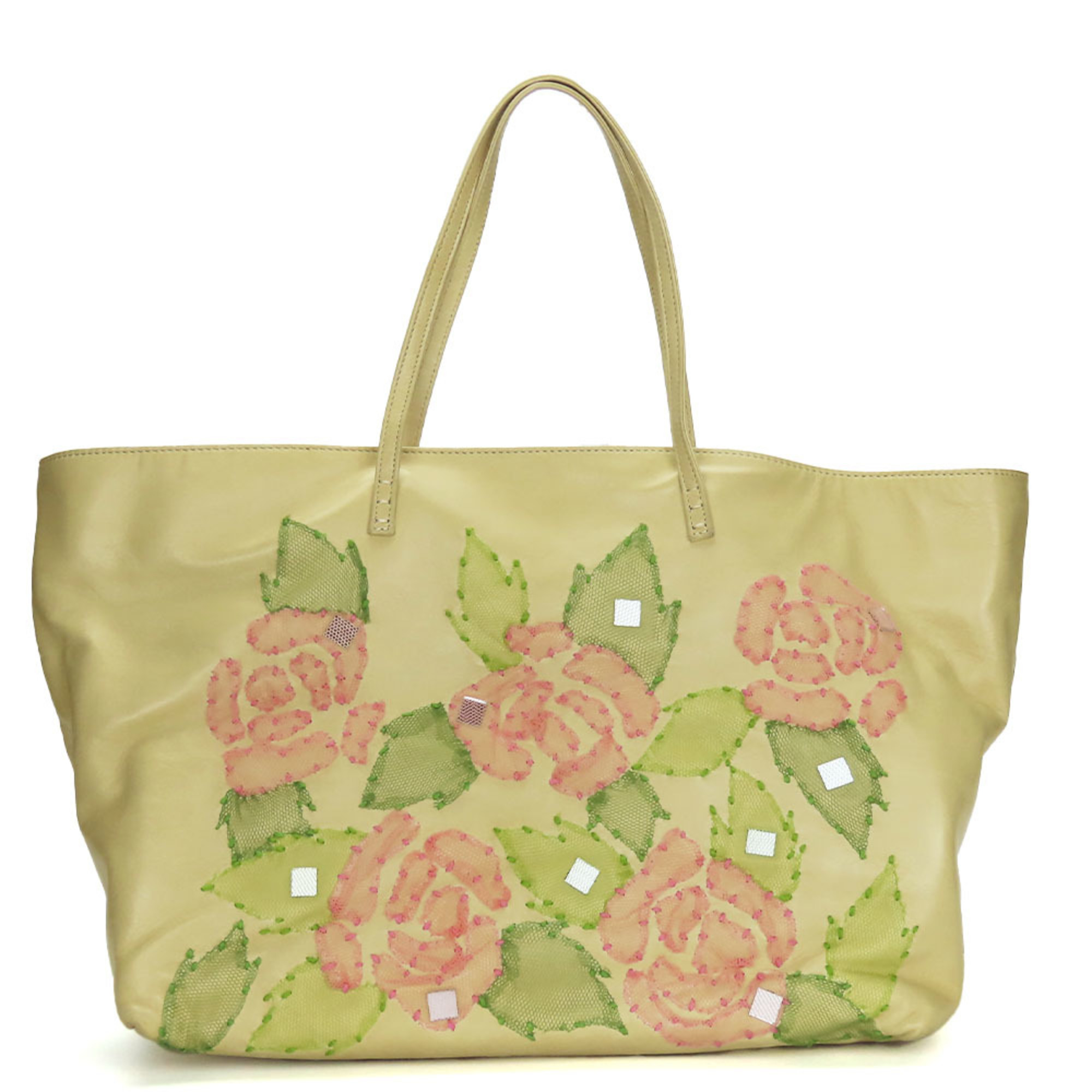 FENDI Tote Bag Roll Leather Beige Pink Green Women's
