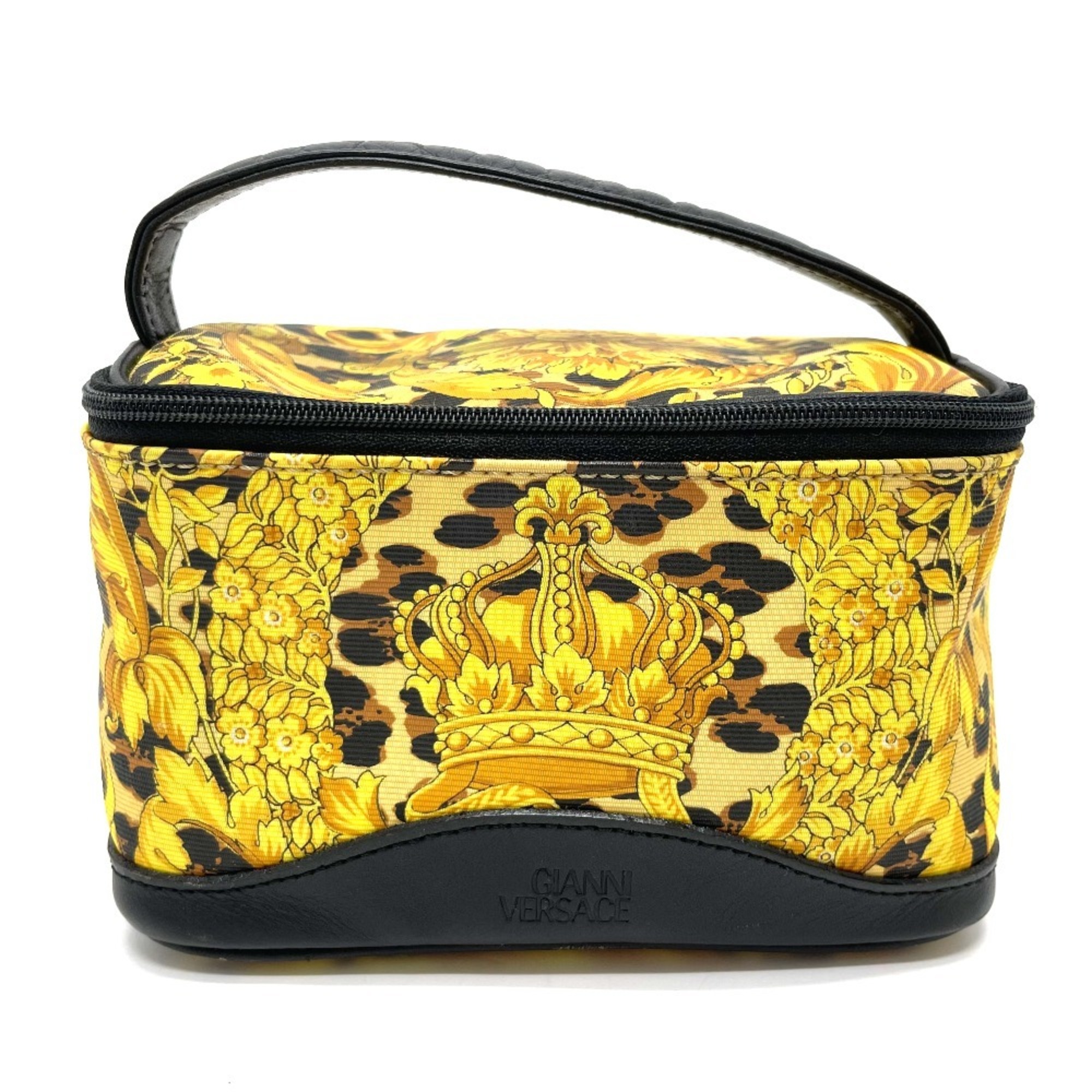 VERSACE Leopard Print Handbag Vanity Bag in PVC/Leather, Yellow and Black